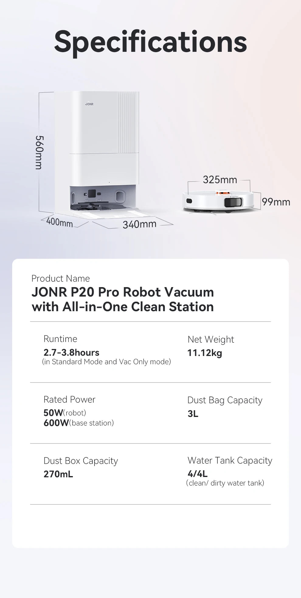 JONR P20 Pro Robot Vacuum & Mop – Self-Emptying, Auto Water Refill & Drain