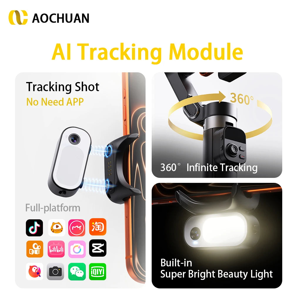 AI Face Tracking Gimbal Stabilizer Pro - Smart 3-Axis Tripod with 51cm Extension Rod