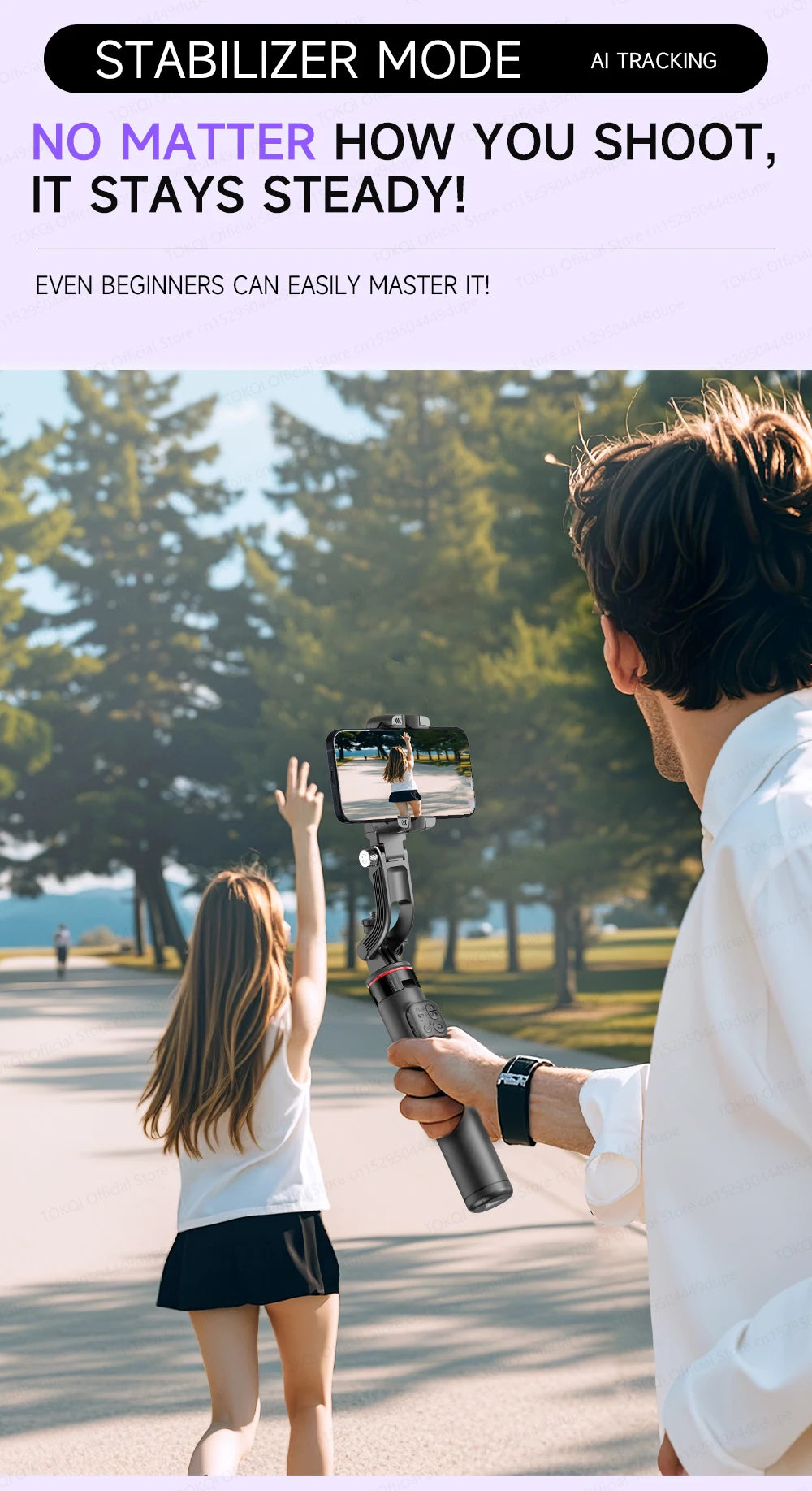 AI Face Tracking Gimbal Stabilizer - 360 Auto-Rotating Smart Phone Holder & Tripod