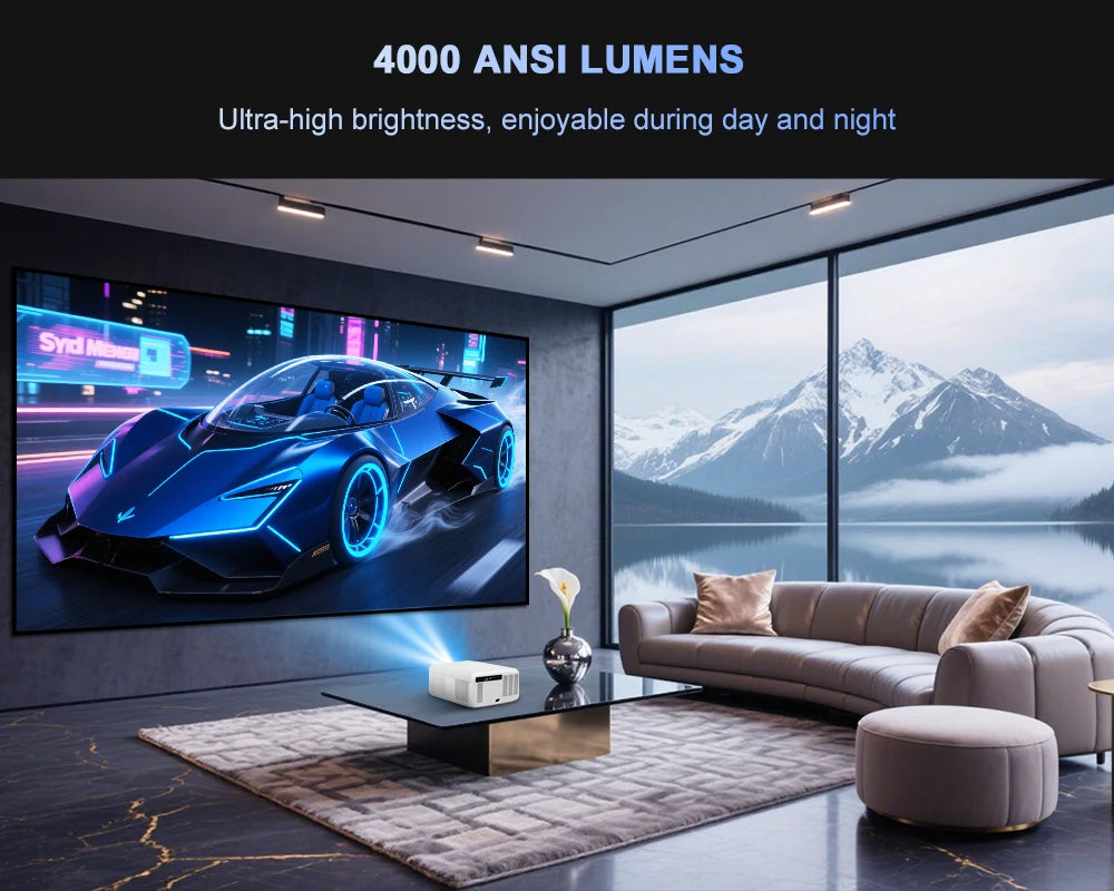 Flixtone D10S Projector 4000 ANSI Lumens 4K Video Decode Full HD Resolution Android 15.0 Smart System Cinema-level Home Theater Beamer with Auto Focus Keystone Correction Portable Smart TV Projector for Family Gathering Bedro