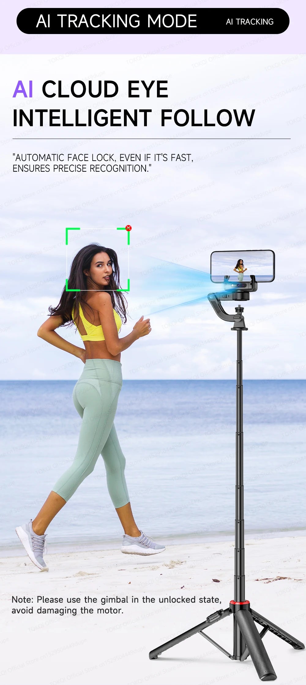 AI Face Tracking Gimbal Stabilizer - 360 Auto-Rotating Smart Phone Holder & Tripod