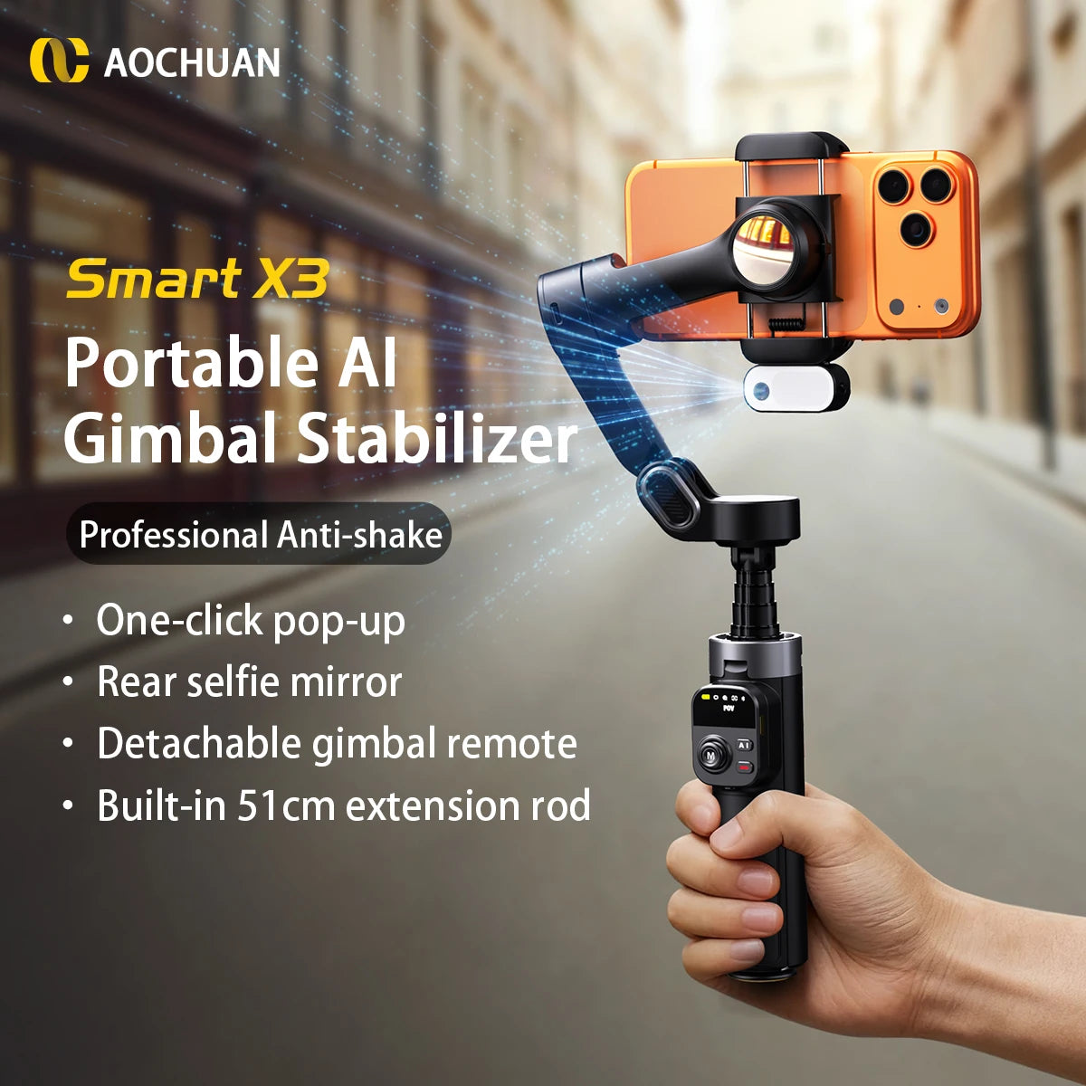 AI Face Tracking Gimbal Stabilizer Pro - Smart 3-Axis Tripod with 51cm Extension Rod