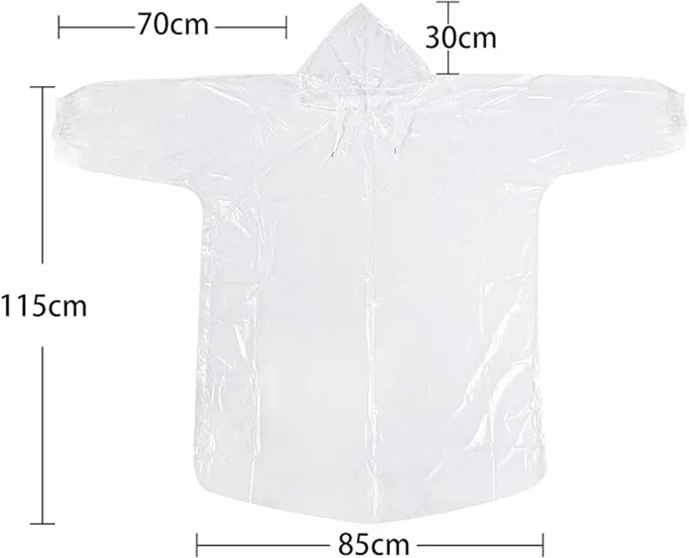 Disposable Waterproof Rain Poncho with Hood — For Adults & Kids (1–10pcs)