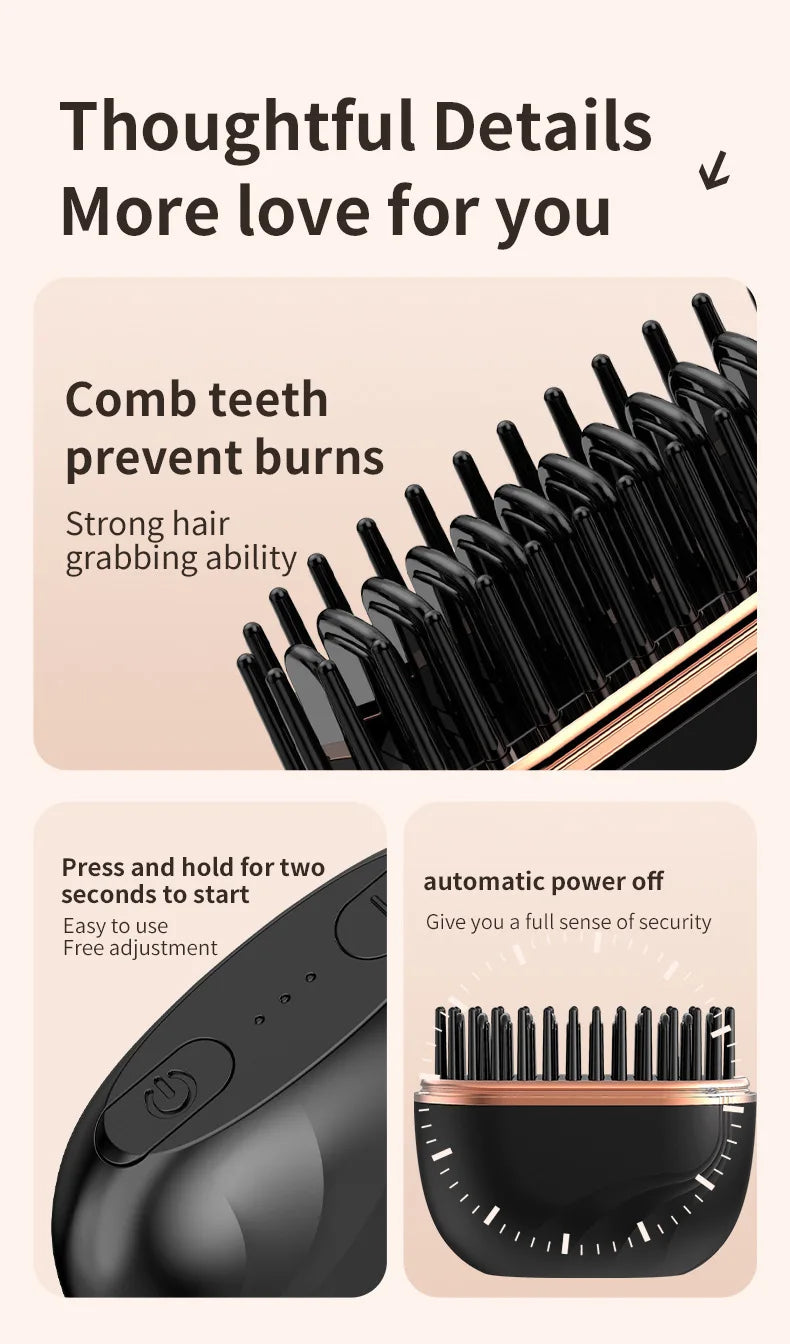 Cordless Hair Straightener Brush — 2-in-1 Styling Tool