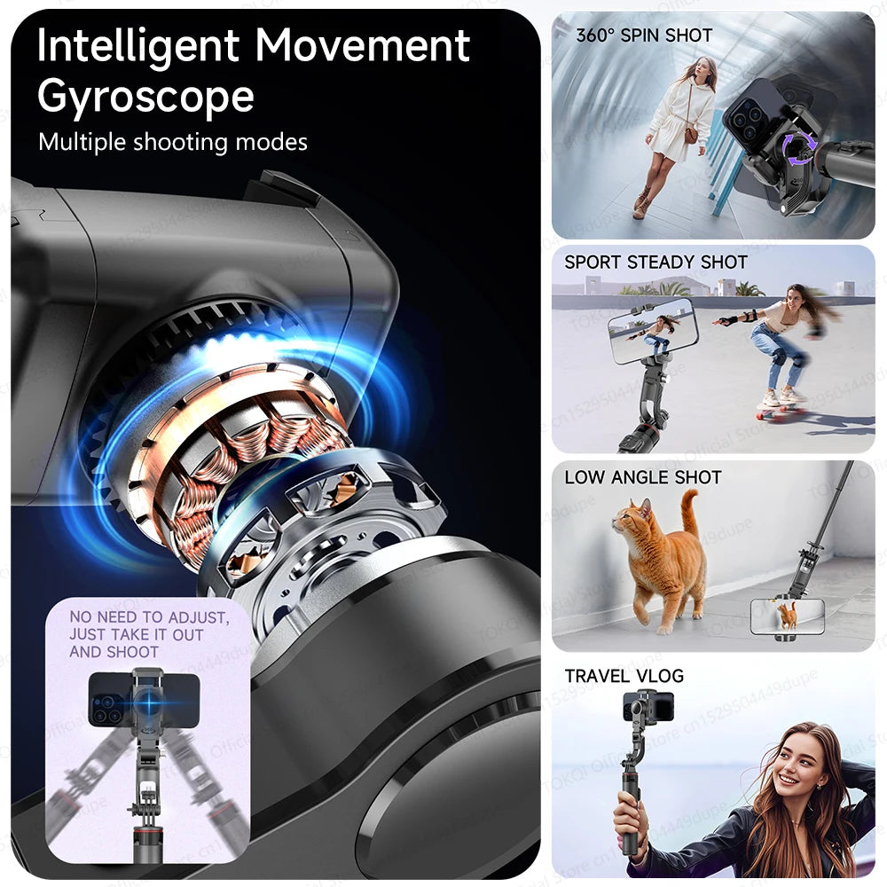 AI Face Tracking Gimbal Stabilizer - 360 Auto-Rotating Smart Phone Holder & Tripod