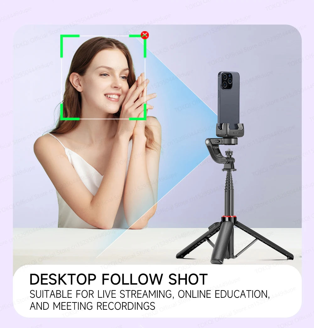 AI Face Tracking Gimbal Stabilizer - 360 Auto-Rotating Smart Phone Holder & Tripod