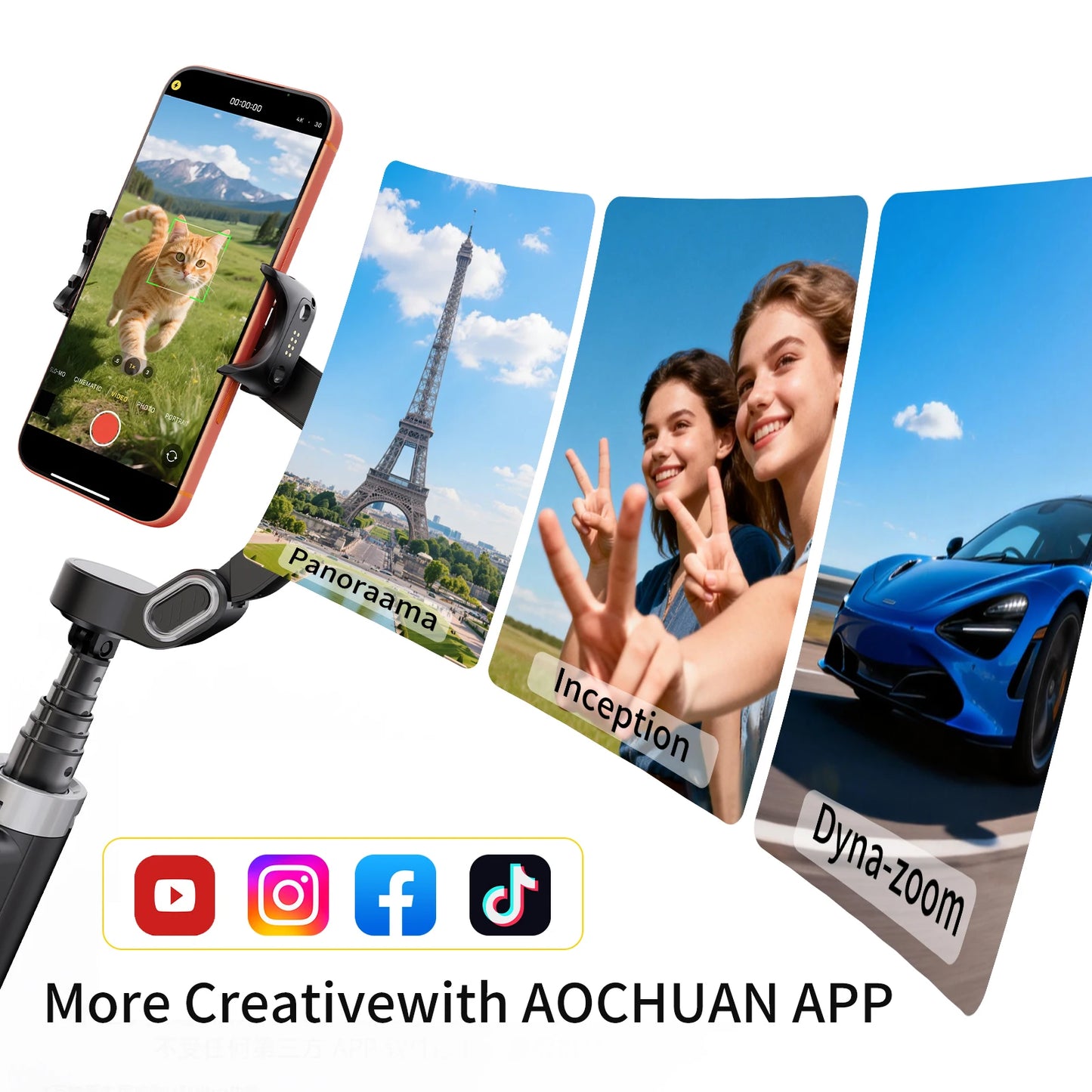 AI Face Tracking Gimbal Stabilizer Pro - Smart 3-Axis Tripod with 51cm Extension Rod