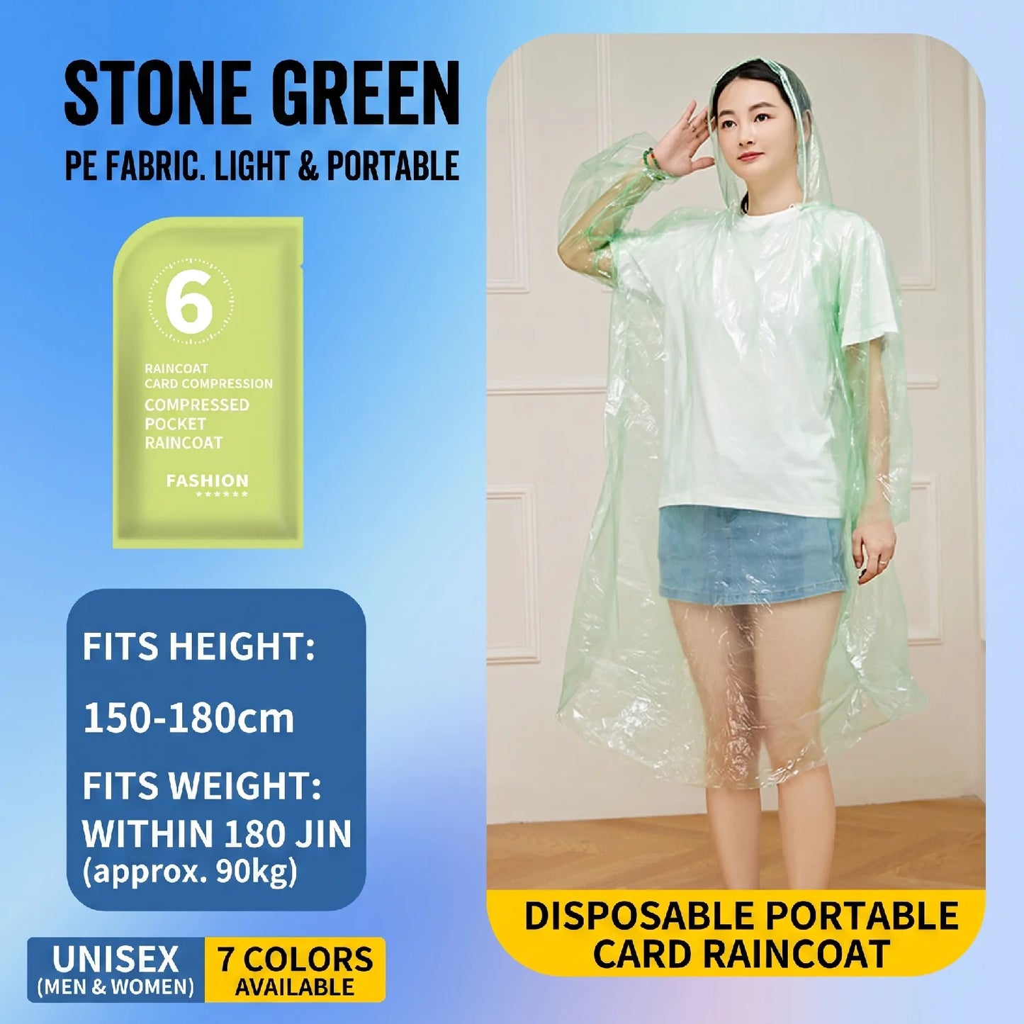 Pocket Raincoat 7-Pack — Credit Card Size Disposable Rain Poncho