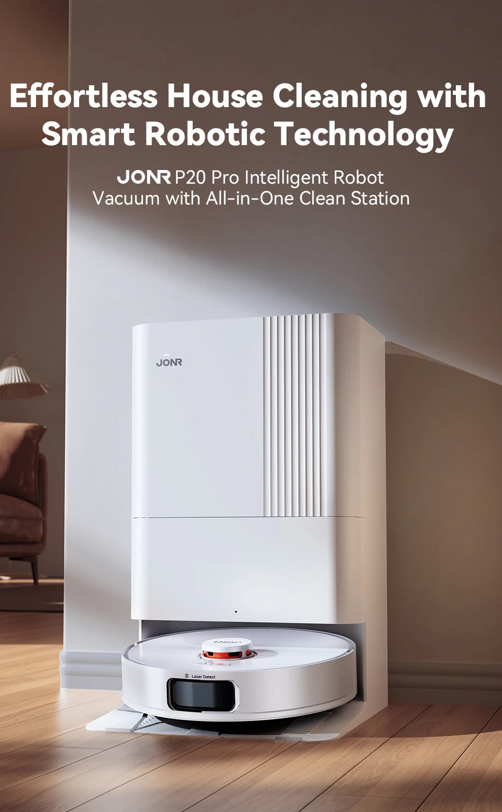 JONR P20 Pro Robot Vacuum & Mop – Self-Emptying, Auto Water Refill & Drain