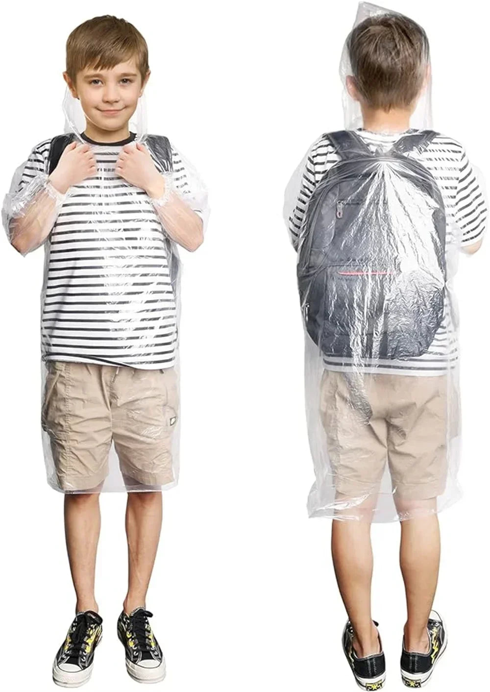 Disposable Waterproof Rain Poncho with Hood — For Adults & Kids (1–10pcs)