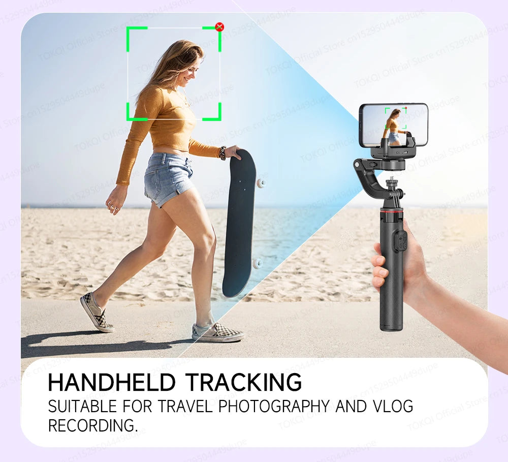 AI Face Tracking Gimbal Stabilizer - 360 Auto-Rotating Smart Phone Holder & Tripod