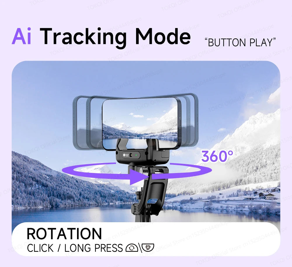 AI Face Tracking Gimbal Stabilizer - 360 Auto-Rotating Smart Phone Holder & Tripod