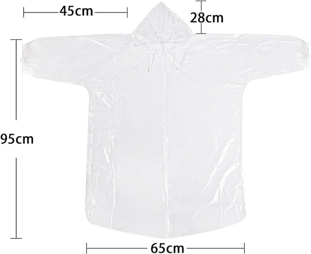 Disposable Waterproof Rain Poncho with Hood — For Adults & Kids (1–10pcs)