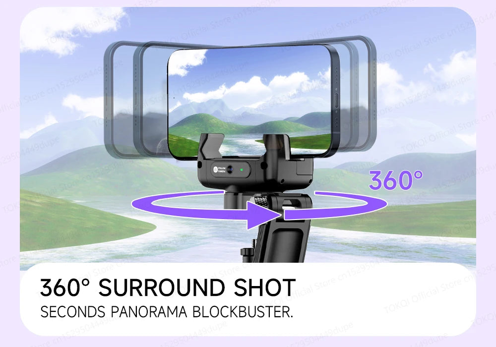 AI Face Tracking Gimbal Stabilizer - 360 Auto-Rotating Smart Phone Holder & Tripod