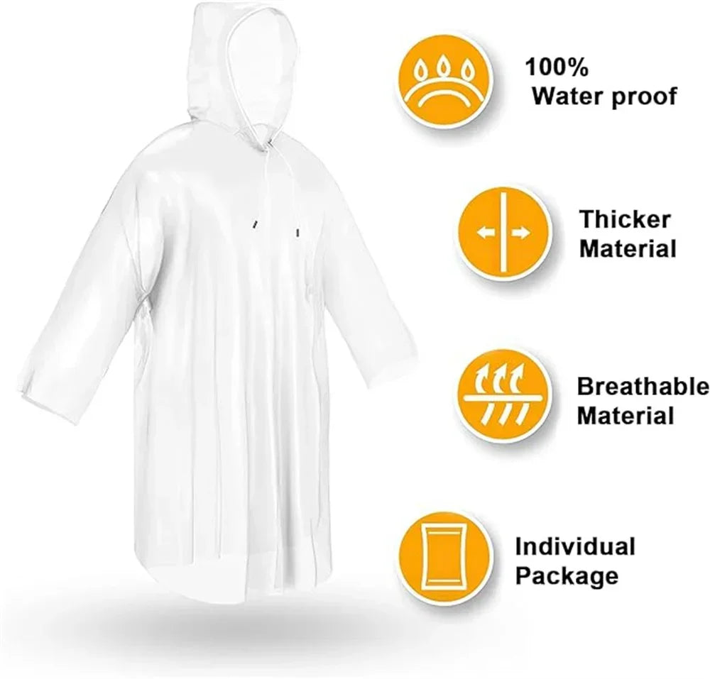 Disposable Waterproof Rain Poncho with Hood — For Adults & Kids (1–10pcs)