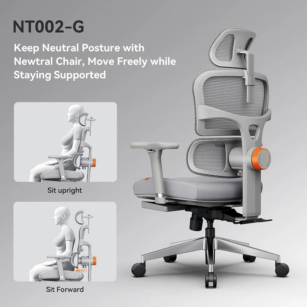 NEWTRAL NT002 Ergonomic Chair Adaptive Lower Back Support with Footrest 4 Recline Angle Adjustable Backrest Armrest Headrest