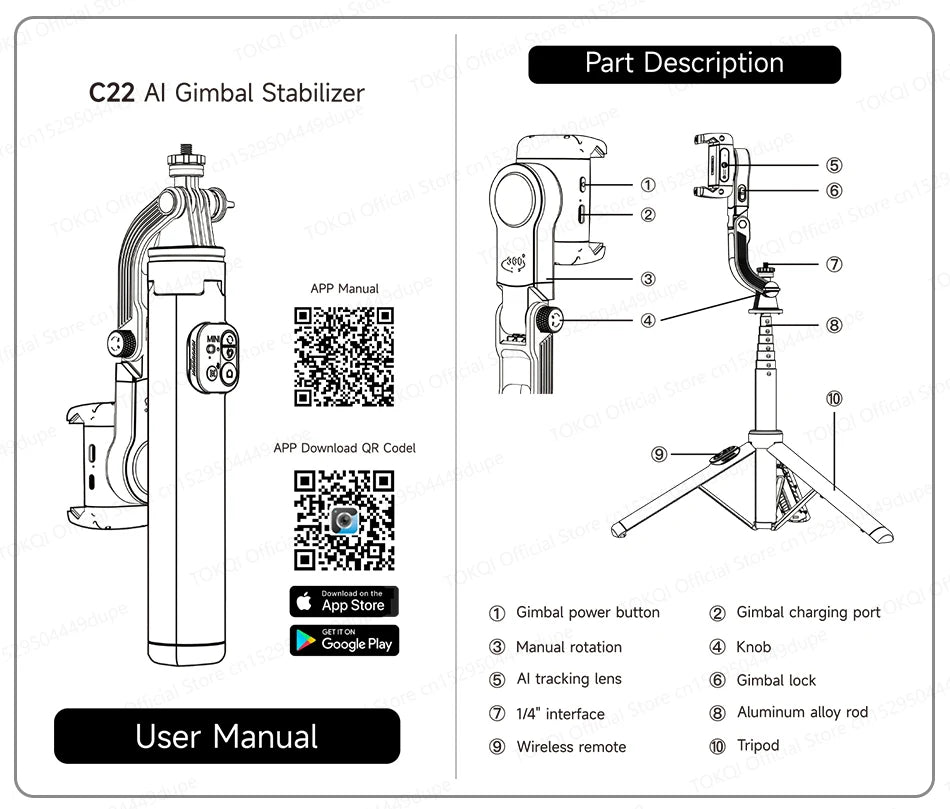 AI Face Tracking Gimbal Stabilizer - 360 Auto-Rotating Smart Phone Holder & Tripod