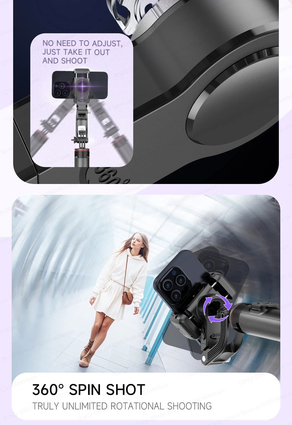 AI Face Tracking Gimbal Stabilizer - 360 Auto-Rotating Smart Phone Holder & Tripod