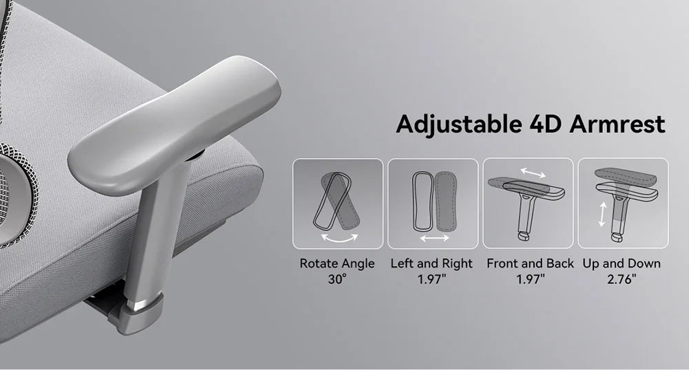 NEWTRAL NT002 Ergonomic Chair Adaptive Lower Back Support with Footrest 4 Recline Angle Adjustable Backrest Armrest Headrest