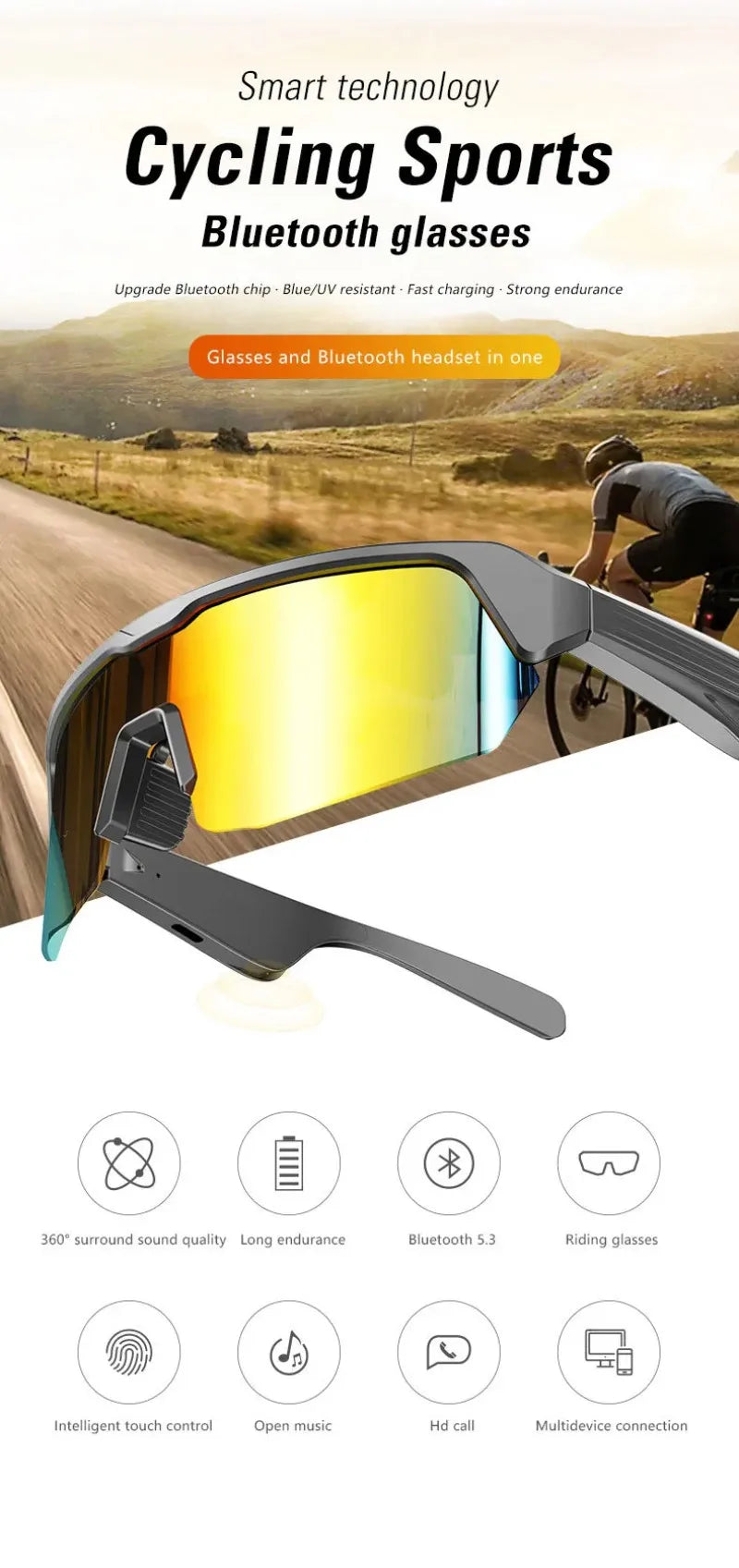 Smart Audio Sunglasses – Bluetooth Music & Calls, Polarized Sports Lens