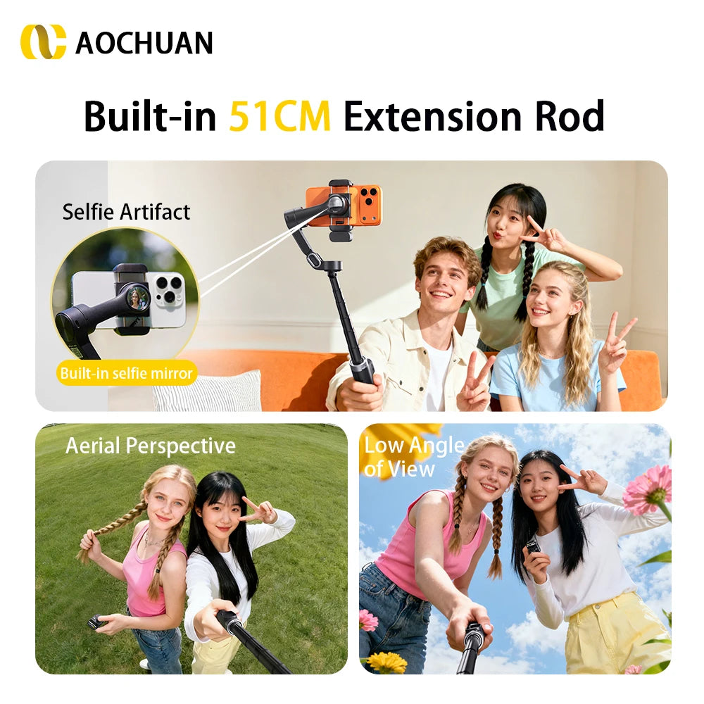 AI Face Tracking Gimbal Stabilizer Pro - Smart 3-Axis Tripod with 51cm Extension Rod