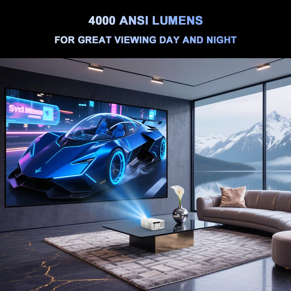 Flixtone D10S Projector 4000 ANSI Lumens 4K Video Decode Full HD Resolution Android 15.0 Smart System Cinema-level Home Theater Beamer with Auto Focus Keystone Correction Portable Smart TV Projector for Family Gathering Bedro