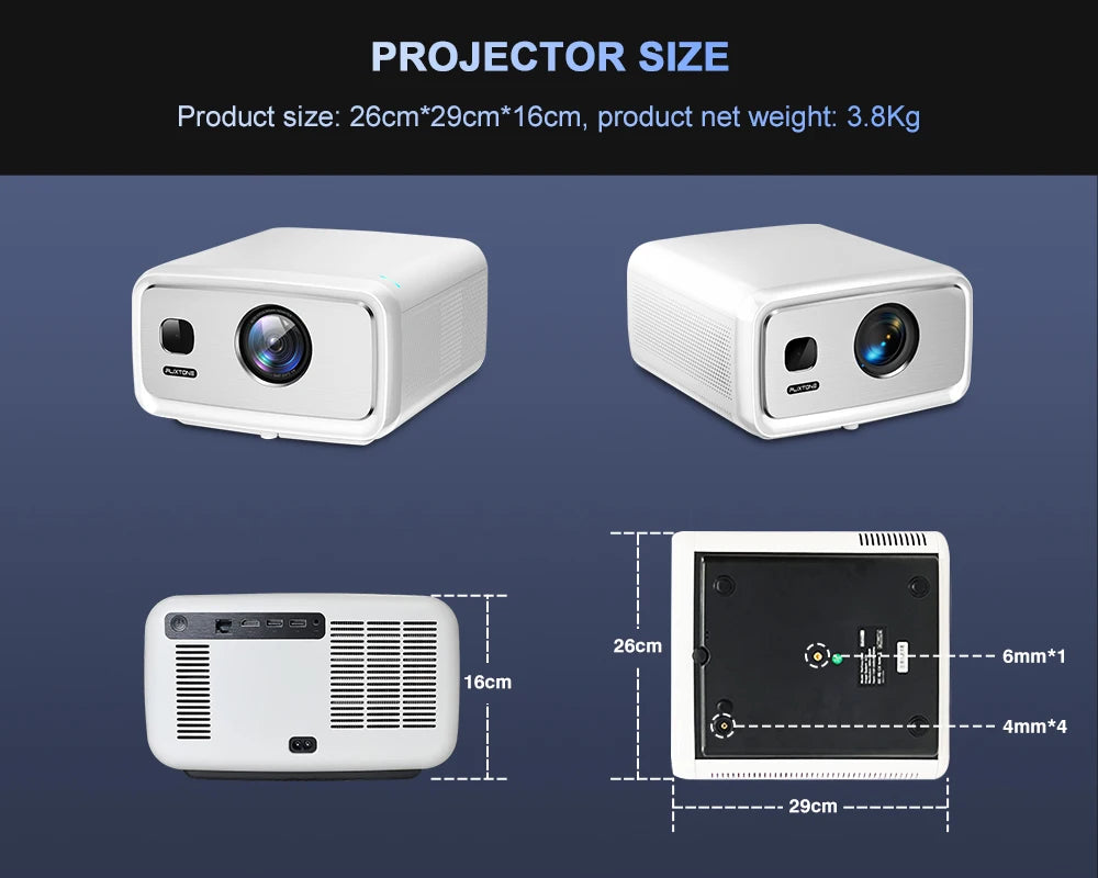 Flixtone D10S Projector 4000 ANSI Lumens 4K Video Decode Full HD Resolution Android 15.0 Smart System Cinema-level Home Theater Beamer with Auto Focus Keystone Correction Portable Smart TV Projector for Family Gathering Bedro