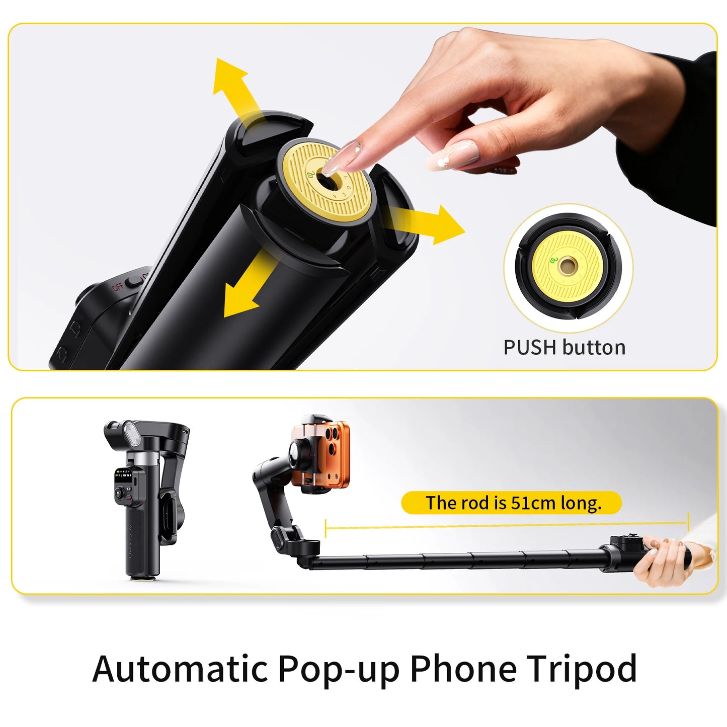 AI Face Tracking Gimbal Stabilizer Pro - Smart 3-Axis Tripod with 51cm Extension Rod