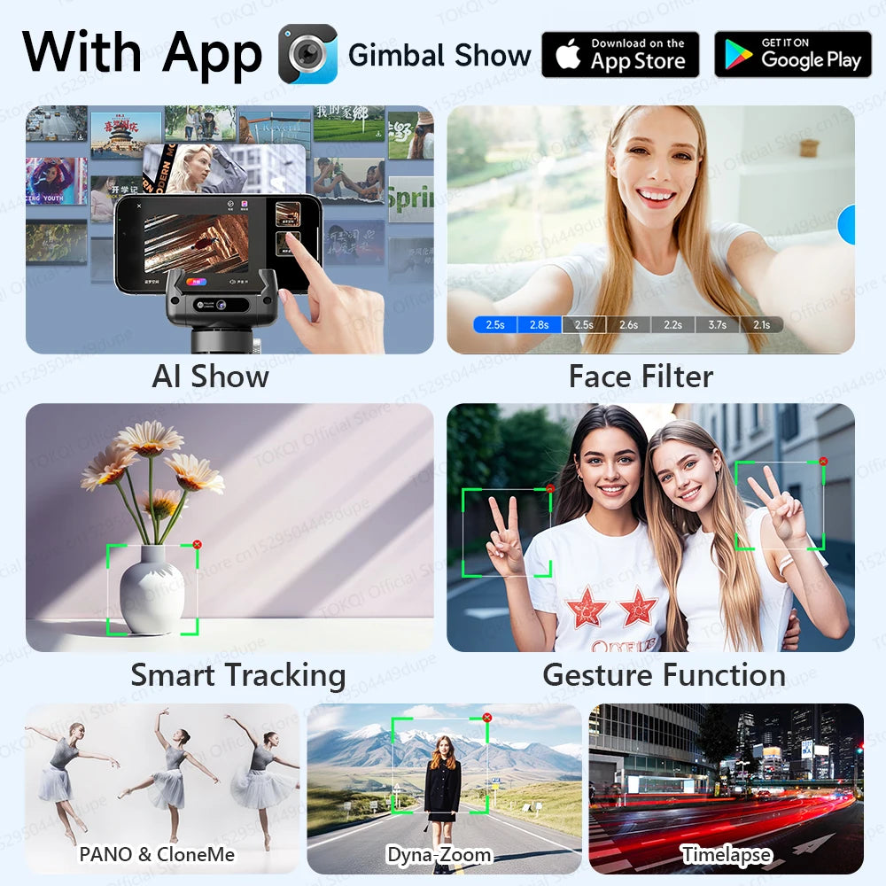 AI Face Tracking Gimbal Stabilizer - 360 Auto-Rotating Smart Phone Holder & Tripod