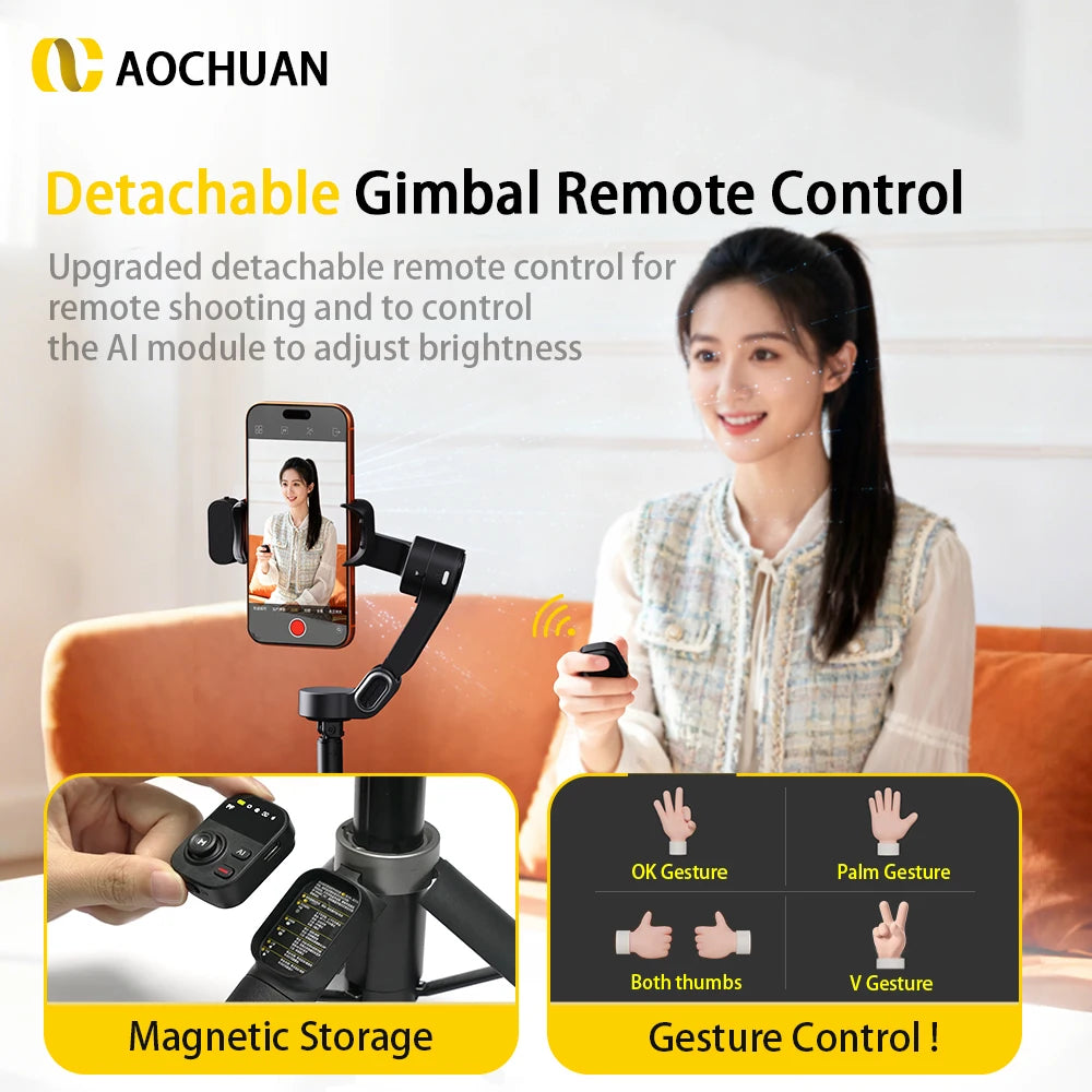 AI Face Tracking Gimbal Stabilizer Pro - Smart 3-Axis Tripod with 51cm Extension Rod