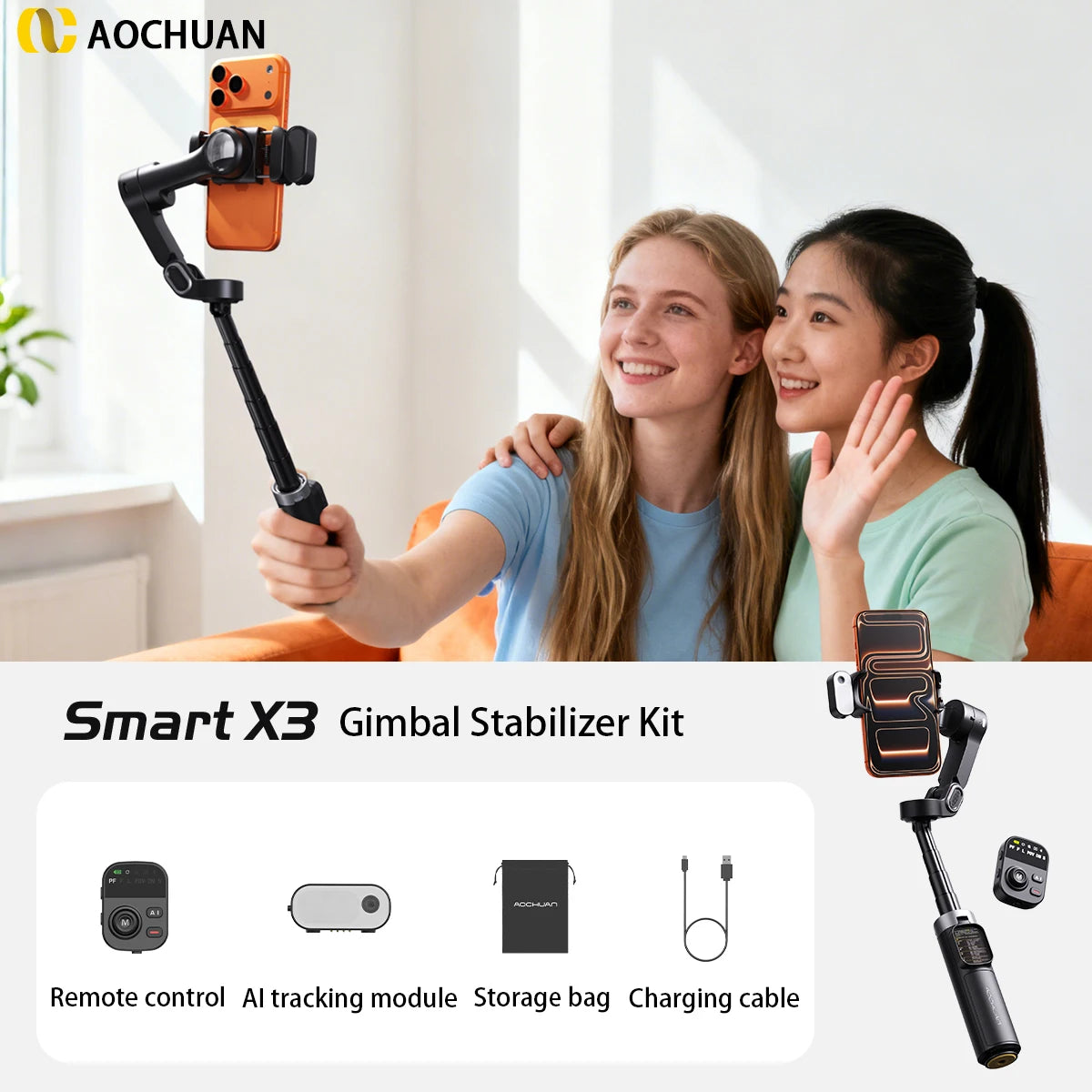 AI Face Tracking Gimbal Stabilizer Pro - Smart 3-Axis Tripod with 51cm Extension Rod