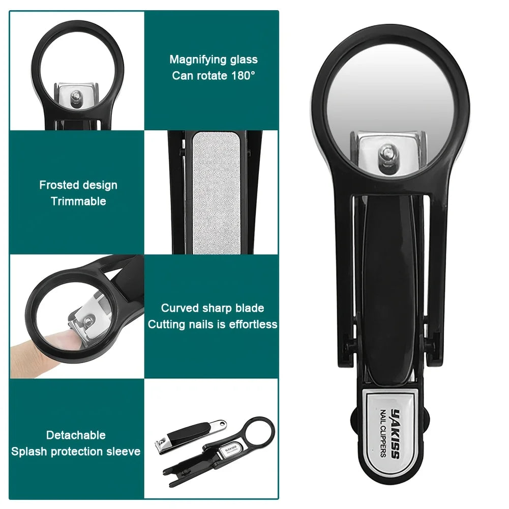 Nail Clipper with Magnifying Glass – Anti-Splash & Easy Grip for Elderly