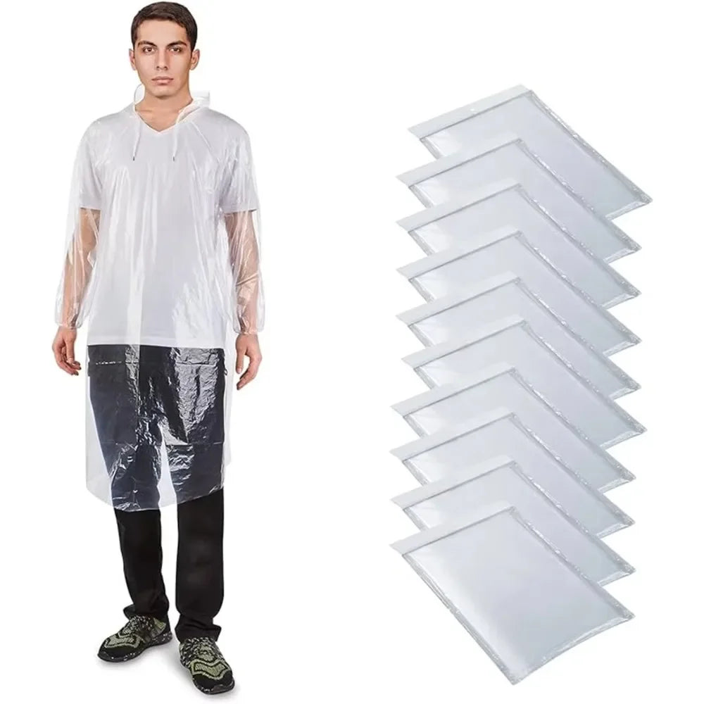 Disposable Waterproof Rain Poncho with Hood — For Adults & Kids (1–10pcs)