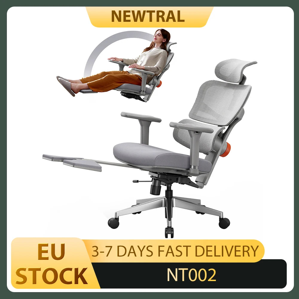 NEWTRAL NT002 Ergonomic Chair Adaptive Lower Back Support with Footrest 4 Recline Angle Adjustable Backrest Armrest Headrest