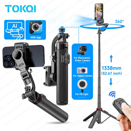 AI Face Tracking Gimbal Stabilizer - 360 Auto-Rotating Smart Phone Holder & Tripod