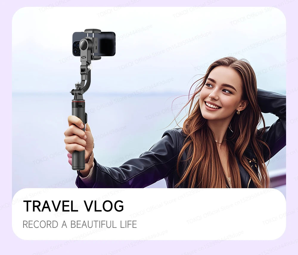 AI Face Tracking Gimbal Stabilizer - 360 Auto-Rotating Smart Phone Holder & Tripod