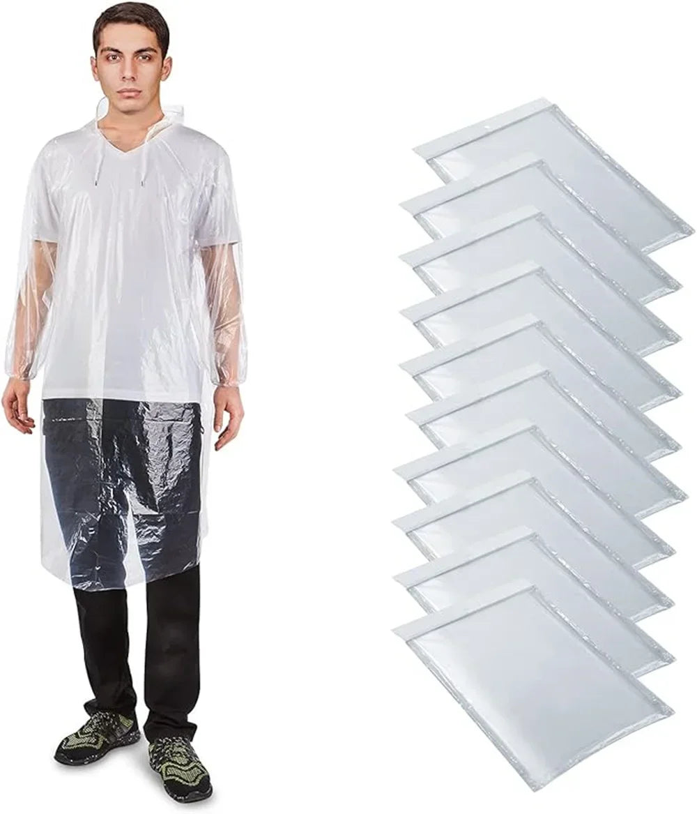 Disposable Waterproof Rain Poncho with Hood — For Adults & Kids (1–10pcs)