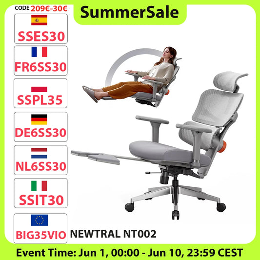 NEWTRAL NT002 Ergonomic Chair Adaptive Lower Back Support with Footrest 4 Recline Angle Adjustable Backrest Armrest Headrest
