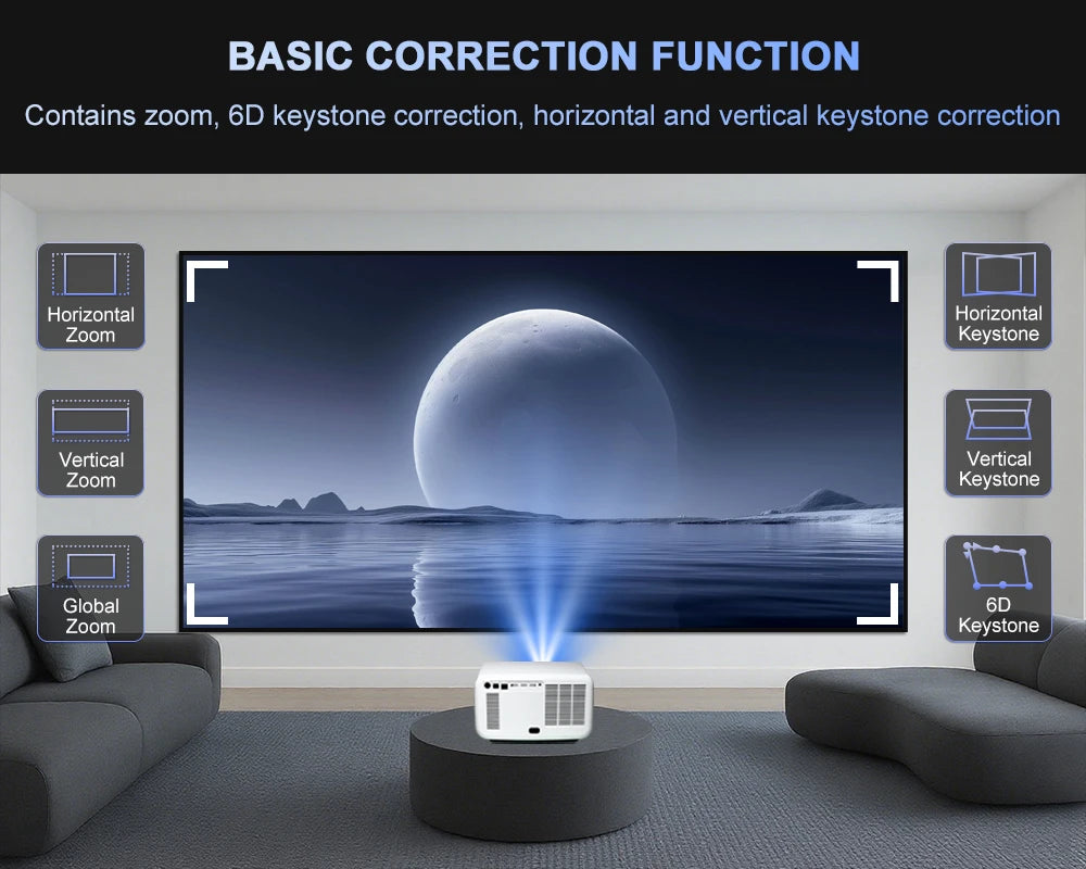 Flixtone D10S Projector 4000 ANSI Lumens 4K Video Decode Full HD Resolution Android 15.0 Smart System Cinema-level Home Theater Beamer with Auto Focus Keystone Correction Portable Smart TV Projector for Family Gathering Bedro