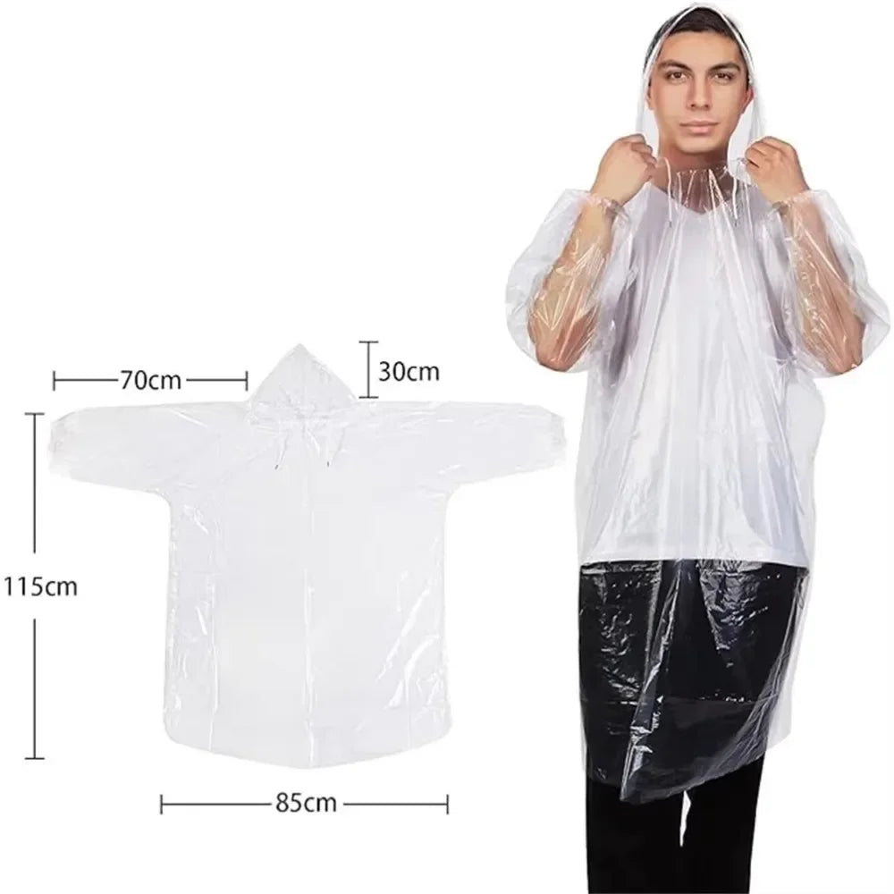 Disposable Waterproof Rain Poncho with Hood — For Adults & Kids (1–10pcs)