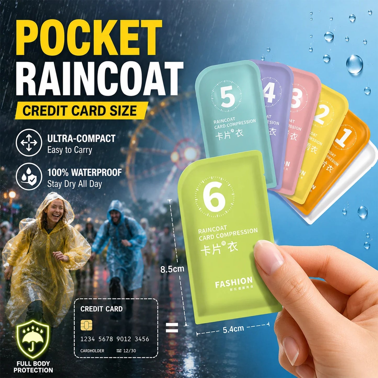 Pocket Raincoat 7-Pack — Credit Card Size Disposable Rain Poncho